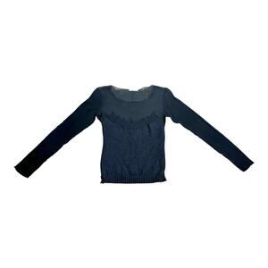 Nina Ricci Knit Wool Sweater Sheer Silk Panel SIze Small Black